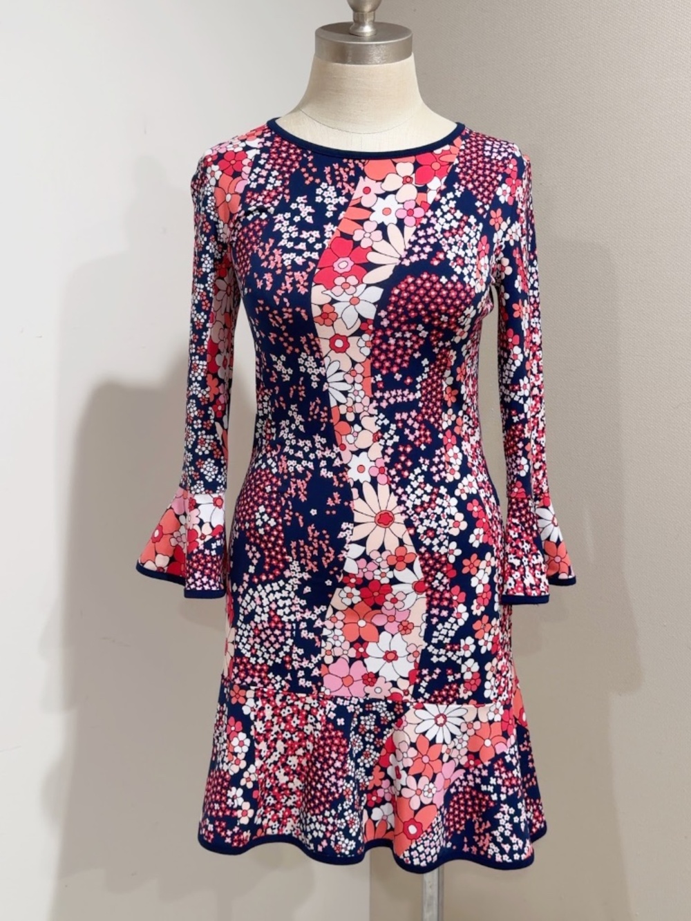 Michael Kors Women's Navy Pink Multicolor Path Flower Flounce Dress Size XXS /XS